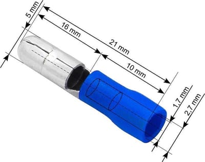 Kabelschoen Rond Blauw - Insteekbreedte 5 mm Lengte 21 mm - 100 Stuks