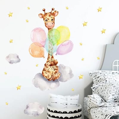 Dromerige Giraf met Ballonnen Muursticker / Dreamy Giraffe with Balloons Wall Sticker