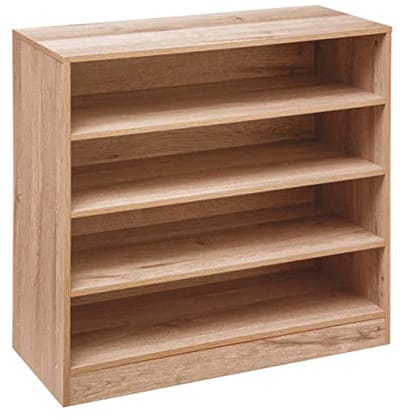 SnelShoppen - Schoenenrek met 4 Compartimenten, Natuurlijke Hout, Voor 12 Paar Schoenen, Opbergoplossing voor Thuis, H 68 cm, L 67.5 x B 30 cm