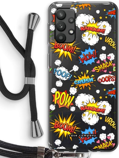 Case Company® - Hoesje met koord geschikt voor Samsung Galaxy A32 4G hoesje met Koord - Pow Smack - Telefoonhoesje met Zwart Koord - Bescherming aan alle Kanten en Over de Schermrand
