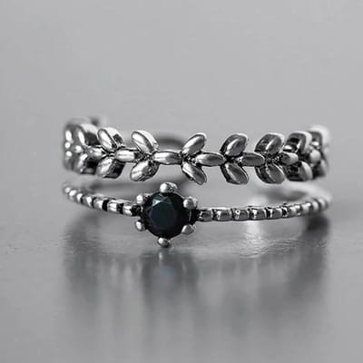 Sterling Vintage Verstelbare Ringen voor Vrouwen Tak Zwarte Steen Dubbellaags Openingsringen Fancy Meisjes Sieraden resizable gray