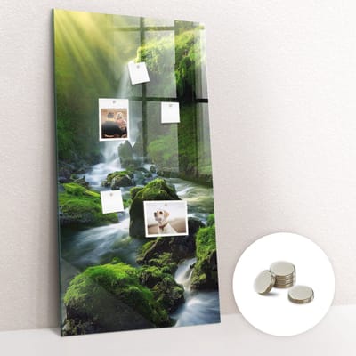 Tulup Glassboards - Waterval met rotsen Magneetbord - 60 cm x 120 cm - Groente Foto Magneetbord - Gratis 5 Sterke Magneten - Design Memobord - Memobord Glas - Magnetisch Bord Kind - Productiviteit Tools - Memo Bord
