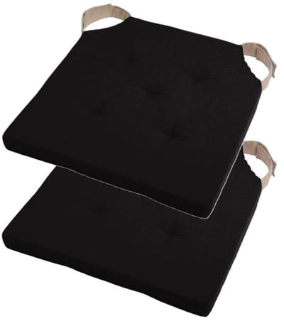 Stof Textile stoelkussen DUO - 2x - zwart - 38 x 38 x 4 cm - klittenband sluiting - zitkussens - binnen/buiten