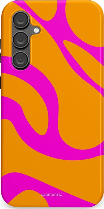 Casetastic Hoesje Geschikt voor Samsung S23 FE - Stijlvolle Beschermende Duo-layer Case - Zonnige Zebra Roze-Oranje