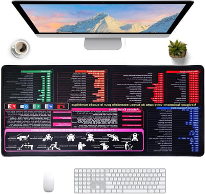 Grote Muismat 900 x 400 mm met Franse Excel Sneltoetsen, Antislip, Waterdicht en Dikte voor Kantoor en Studie, Ideaal voor Gamers en Professioneel Gebruik