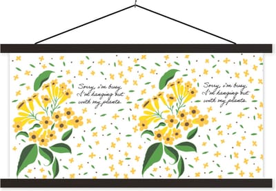 Posterhanger incl. Poster 60x30 cm - Schoolplaat - Spreuken - Quotes - Sorry I'm busy I'm hanging out with my plants - Textielposter - Zwarte latten