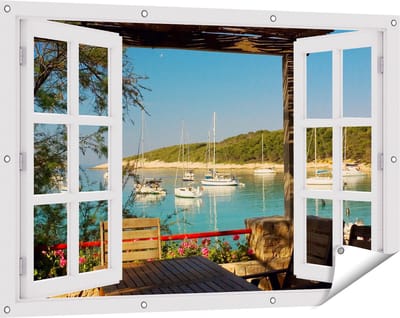 Gards Tuinposter Doorkijk Haven in de Avond - 120x80 cm - Tuindoek - Tuindecoratie - Wanddecoratie buiten - Tuinschilderij