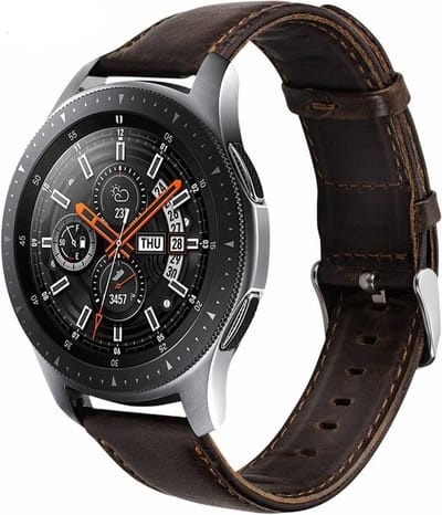 New Age Devi - Bandje Geschikt voor Samsung Galaxy Watch 45mm46mm - Smartwatchbandje - Leer - Donker Bruin
