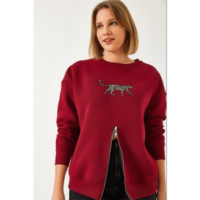Geborduurd Crewneck Sweatshirt met Rits
