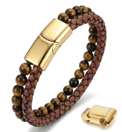 Kralen armband heren en dames - Tijgeroog armband MEO met geschenkverpakking - Verstelbaar van 19.5cm tot 21cm - Mauro Vinci kralenarmband