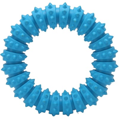 Jouet Anneau à Picots pour Chien Caoutchouc Souple Résistant aux Morsures Jouet Anneau Interactif à Mâcher pour Chien pour Moyen blue