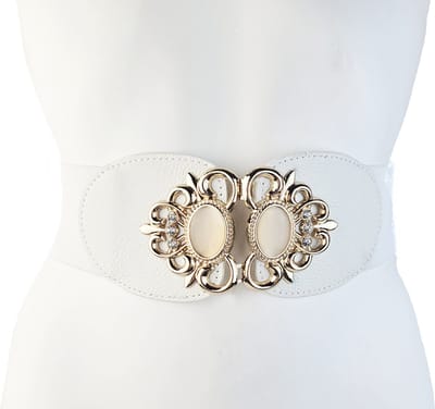BamBella ® - Riem Maat S M L - Wit glitter steentjes Korset Mode Body Gothic Goth taille riem met Studs rits sluiting korset belt