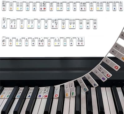 Verwijderbare Piano Toetsmarkeringen voor Beginners - 61/88 Toetsen - Zonder Stickers - Regenboogkleuren