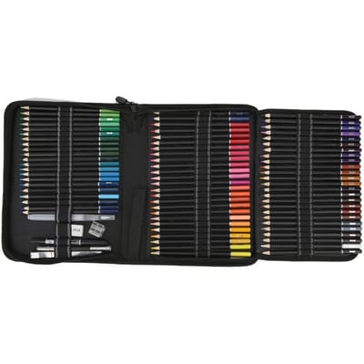 78 Stuks Wateroplosbare Kleurpotloodset Meerkleurig Schildergereedschap Kunstbenodigdheden met Ritszak(72 black