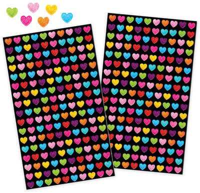 Glitter Hartjes Stickers – 320 Mini Hartjes – 2 Stickervellen