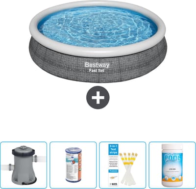 Bestway Rond Opblaasbaar Fast Set Zwembad - Rotanprint - 366 x 76 cm - Inclusief Pomp Filter - Testrips - Chloor