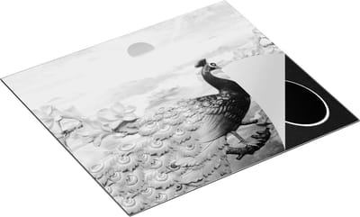 Chefcare Inductie Beschermer Twee Pauwen bij Elkaar met Bloemen - Liefde - Zwart Wit - 60x50 cm - Afdekplaat Inductie - Kookplaat Beschermer - Inductie Mat