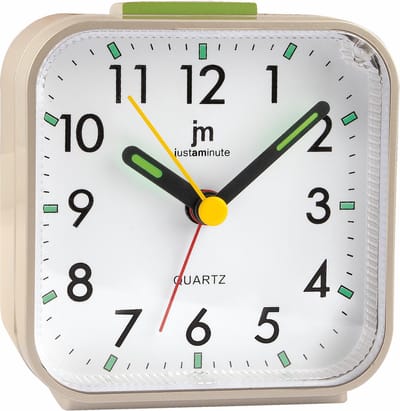 Just a Minute | Wekker | Zand - met stil uurwerk en snooze functie - met fluoriserende wijzers - werkt op AA battarij