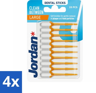 4 x Jordan Sticks Clean Between Large 40 stuks per verpakking - Tandplak Verwijderen - Tandenstoker - Mondhygiëne - Tandvlees Stimuleren - Tanden Reinigen