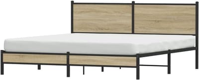 Bedframe met hoofdbord - Ledikant metaal - Slaapkamer inrichten - Extra opbergruimte - 183x213 cm - Sonoma eiken
