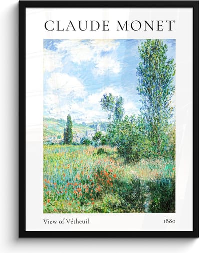 Poster in lijst - Fotolijst 60x80 cm - Posters - Claude Monet - View of Vétheuil - Kunst - Oude meesters - Posterlijst zwart - Decoratie - Wanddecoratie woonkamer - Muurdecoratie slaapkamer