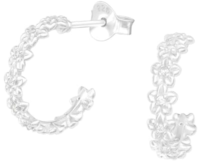 Joy|S - Zilveren bloemen oorbellen - oorringen stud - 3 mm/ 13 mm - kristal