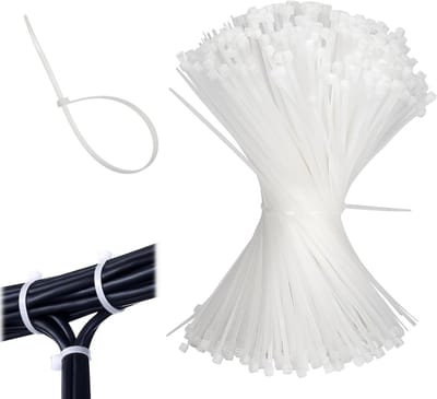 Sterke Kabelbinders, Wit, 300 Stuks, 200mm x 2.5mm, Treksterkte tot 8.2kg, Nylon, UV-bestendig, Zelfvergrendelend voor Huishouden, Werkplaats, Tuin en Kabelbeheer