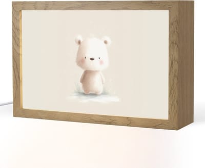 Nachtlampje 30x20 cm - Kinder lampje - Beertje - Sneeuwvlokje - Wit - Pluizig - Tafellamp kinderkamer - Slaapkamer lamp - Bedlamp kinderen - Kinderlampje stopcontact - Wandlamp babykamer - Nachtlampjes