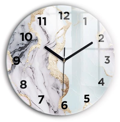 Wallfluent Wandklok - Pastelmarmer Decoratieve Wandklok - 60 cm x 60 cm - Veelkleurig Wandklok - Zwarte Handen - Wandklok Met Cijfers - Wandklok voor in de Keuken - Ronde Glazen Klok - Minimalistisch Wandklok - Decoratieve Wandklok