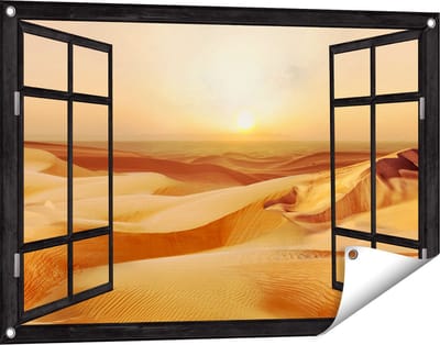 Gards Tuinposter Doorkijk Woestijn bij Zonsondergang in de Sahara - 90x60 cm - Tuindoek - Tuindecoratie - Wanddecoratie buiten - Tuinschilderij