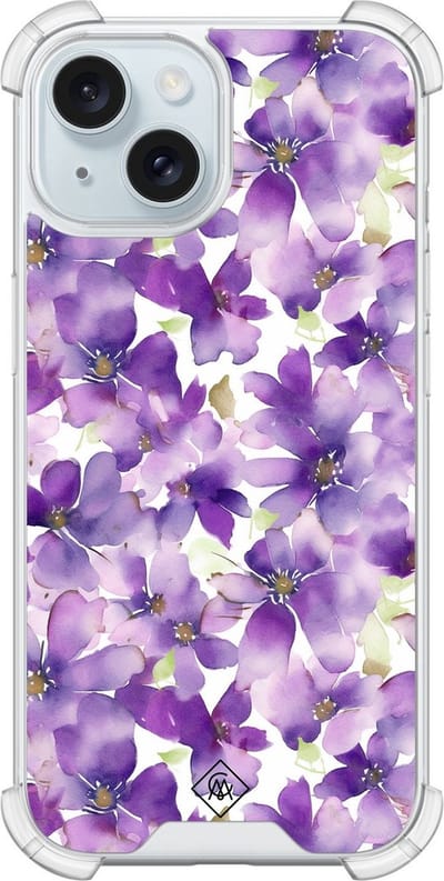 Casimoda® hoesje - Geschikt voor iPhone 13 - Floral Violet - Shockproof case - Extra sterk - Siliconen/TPU - Paars, Transparant
