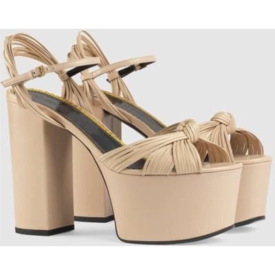 Marque Défilé Femmes Taille 34 -43 Sandales Été Robe Fête Mariage Chaussures Mariée Sexy Talon 12cm Plateforme Nœud Amour Talons Hauts 38 beige