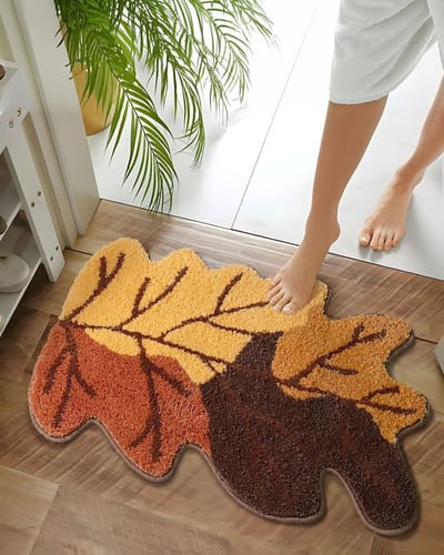 Absorberend Badmat Herfst Thema - Antislip Douchemat & Badtapijt - Wasbaar Microvezel - 50x70 cm - Geel, Bruin, Roest