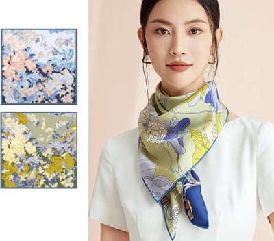 Zijden Sjaal - Dames - Zijde Twill - Dubbele Print - Bloemen