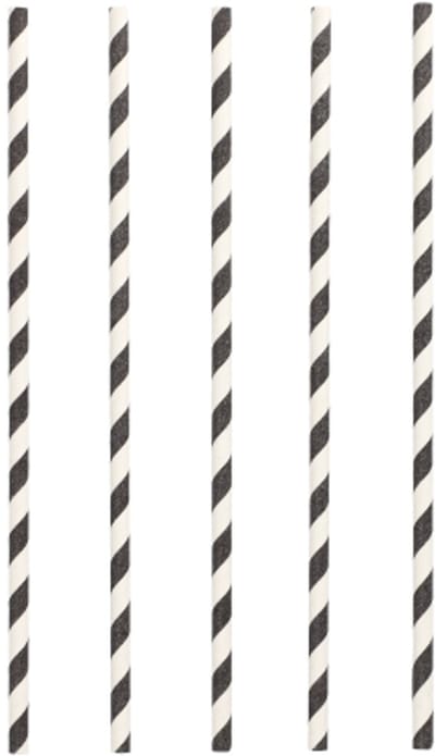 10x 100 Drinkrietjes papier Ø 6 mm · 24 cm zwart/wit Stripes