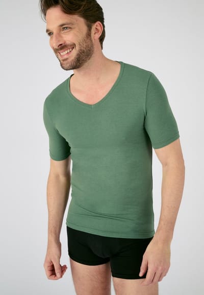 Damart - T-shirt met korte mouwen en V-hals Thermolactyl Sensitive - Heren - Groen - (86-93) S