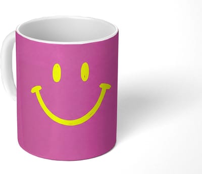 Mok - Koffiemok - Smiley - Vrolijk - Roze - Mokken - 350 ML - Beker - Koffiemokken - Theemok