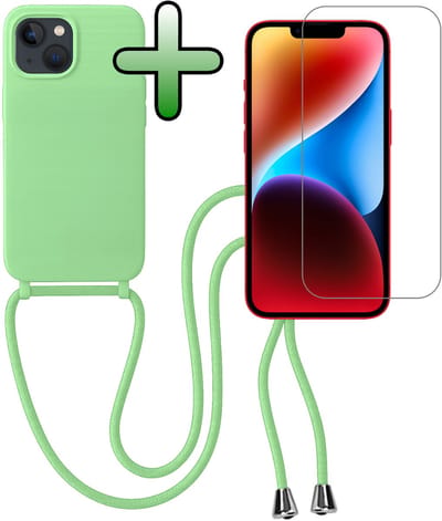 Hoes Geschikt voor iPhone 13 Mini Hoesje Met Koord Met Screenprotector - Telefoonhoesje Geschikt voor iPhone 13 Mini Backcover Met Afneembaar Koord - Groen