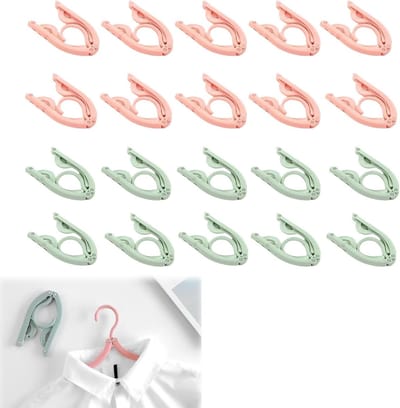 Vouwbare Kledinghangers 20 Stuks - Roze en Groen - Duurzaam Plastic - Ideaal voor Reizen en Kamperen - SnelShoppen