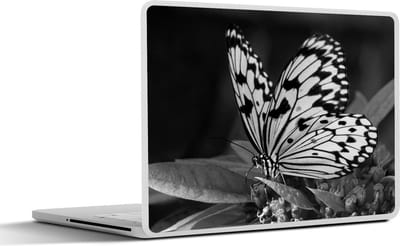 Laptop sticker - 17.3 inch - Idea leuconoe vlinder met de vleugels omhoog - zwart wit - 40x30cm - Laptopstickers - Laptop skin - Cover