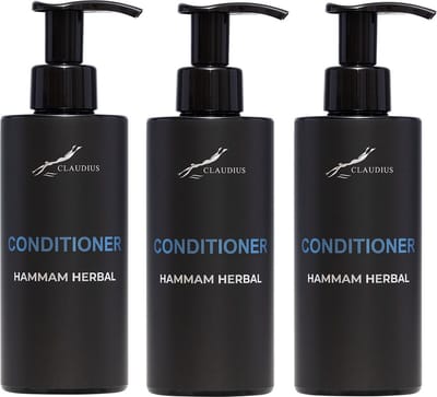 Hairconditioner Hammam Herbal 300 ml - met pomp - zwarte fles - set van 3 stuks - Voordeelverpakking