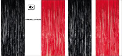 4x Folie gordijn metallic 240cm x 100cm rood/zwart - Black and red party landen festival themafeest huwelijk gala disco glitter and glamour wanddeco