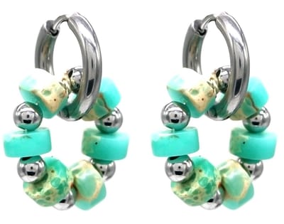 Oorbellen met Steentjes - RVS - 1,5x2,5 cm - Zilverkleurig en Groen