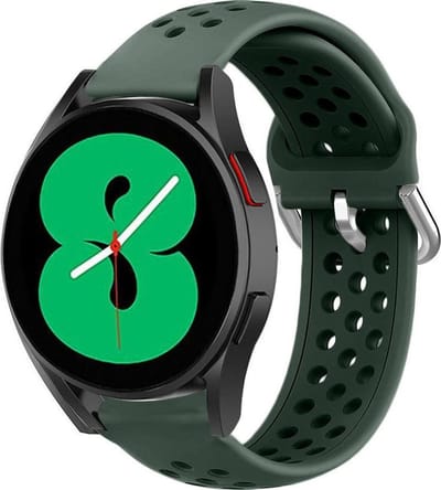 Strap-t Siliconen bandje met ventilatiegaatjes - geschikt voor Samsung Galaxy Watch 7 (40 & 44mm) / Galaxy Watch 6 (Classic) / Galaxy Watch 5 / 5 Pro / Watch 4 (Classic) / Watch FE - horlogebandje voor Galaxy Watch 4-5-6 - legergroen