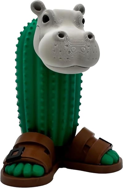 Nijlpaard Cactus Figuur - Beweegbaar Speelgoed - Verzamelen en Decoreren - Surrealistisch Design - XL 12 cm - Groen