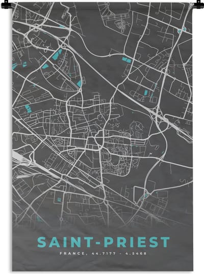 Wandkleed - Wanddoek - Saint-Priest - Stadskaart - Kaart - Plattegrond - Frankrijk - 120x180 cm - Wandtapijt