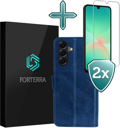 Hoesje Met 2x Screenprotector - Geschikt voor Samsung Galaxy A26 - Luxe Pasjeshouder - Flip Case - Bookcase Portemonee - Kunstleer Book Case - Flipcase Hoes - Book Cover - Walletcase - Portemonneehoes - Donkerblauw