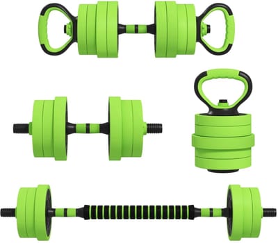 4-in-1 Halterset 20 kg - Verstelbare Dumbbells, Halter & Kettlebell Push-up Handgrepen - Gewichten Set met 12 Schijven: 4 x 2 kg, 4 x 1,5 kg, 4 x 1,25 kg- Thuis Fitness - Thuisgym - Zwart/Groen