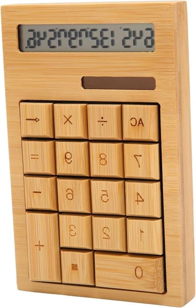 Houten Rekenmachine - Desktopcalculator Basisrekenmachine - Dagelijkse Berekeningen - Gegraveerde Cijfers - 12-cijferig LCD - Houtkleur
