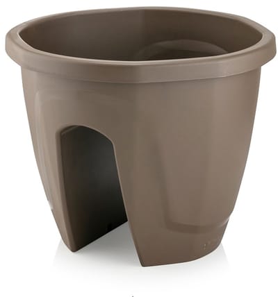 Serinova taupe ronde Balkonpot Ø30 cm – Hangbloempot mokka van Gerecycleerd Materiaal, UV-Bestendig, Winterhard, Met Drainage & Aanpasbare Bevestiging - Mokka